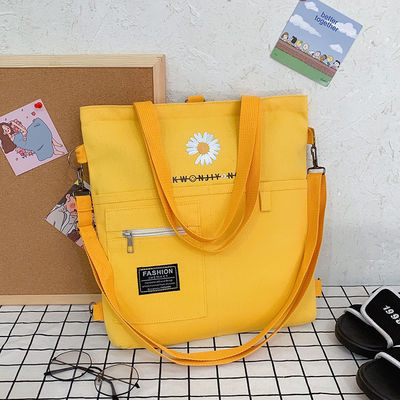 キャンバス ストロッチ パターン 着用 肩 黄色 オーダーメイド 印刷 ロゴ トートバッグ
