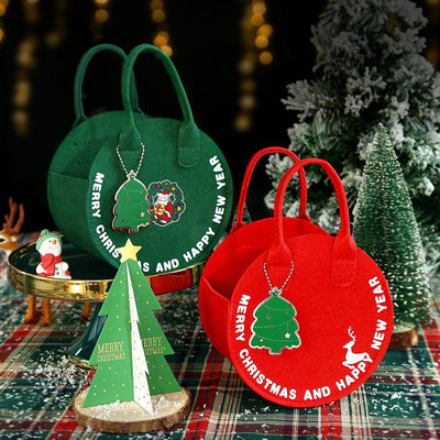 ファッショナブルなクリスマスフェルトバッグ 丸いギフトバッグデザインの赤いサンタクロースショッピングバッグ