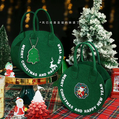 ファッショナブルなクリスマスフェルトバッグ 丸いギフトバッグデザインの赤いサンタクロースショッピングバッグ