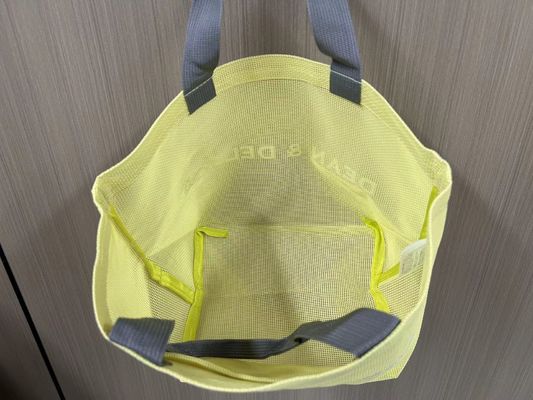 オーダーメイド ロゴ メッシュ バッグ 再利用可能なナイロンワイヤー メッシュ ショッピング トート バッグ メッシュ ビーチ バッグ