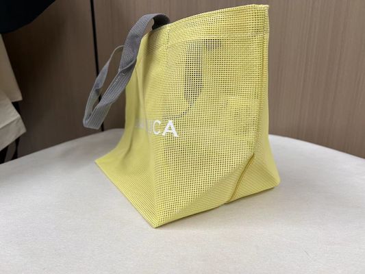 オーダーメイド ロゴ メッシュ バッグ 再利用可能なナイロンワイヤー メッシュ ショッピング トート バッグ メッシュ ビーチ バッグ