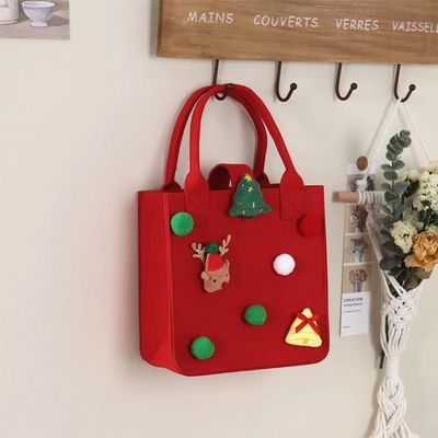 赤色鮮やかなフェルトバッグ カスタムロゴ インスタスタイルのクリスマスプレゼントバッグ