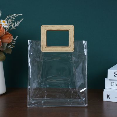 旅行と出張 レディース ビーチバッグ 透明なPVC 革柄付きの買い物バッグ