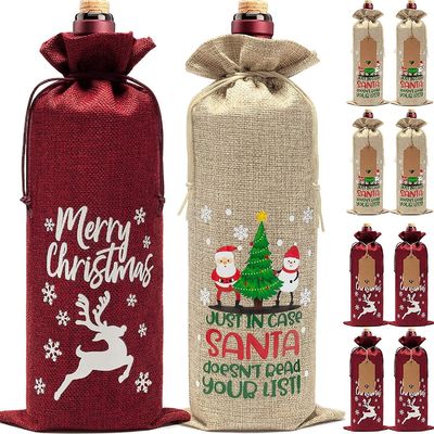ワインボトルのための再利用可能なジュートクリスマスワイン袋 オーダーメイド文字パターンタイプ