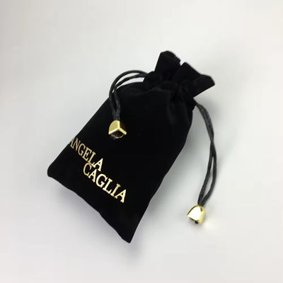 パーソナライズされた宝石包装のためのポータブルブラックフロッキングゴールド印刷ベールベットポーチ