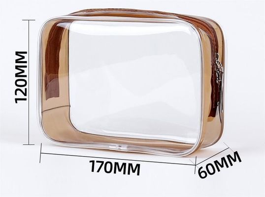 カスタム ロゴ 透明 PVC メイクアップ バッグ 女性用 小型 トイレットリー バッグ ダブルジッパー
