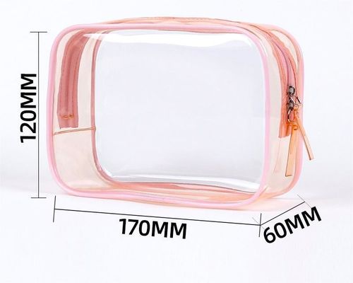 カスタム ロゴ 透明 PVC メイクアップ バッグ 女性用 小型 トイレットリー バッグ ダブルジッパー