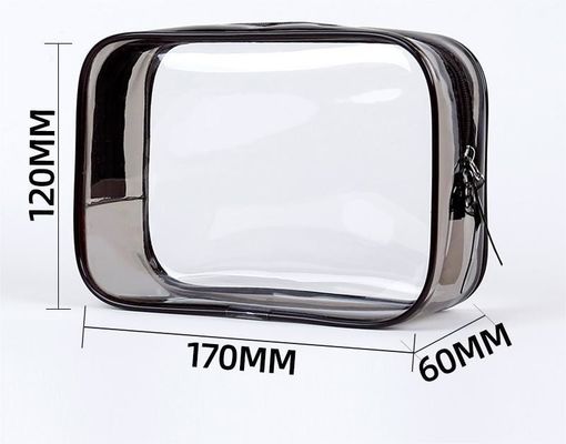 カスタム ロゴ 透明 PVC メイクアップ バッグ 女性用 小型 トイレットリー バッグ ダブルジッパー