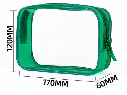 カスタム ロゴ 透明 PVC メイクアップ バッグ 女性用 小型 トイレットリー バッグ ダブルジッパー