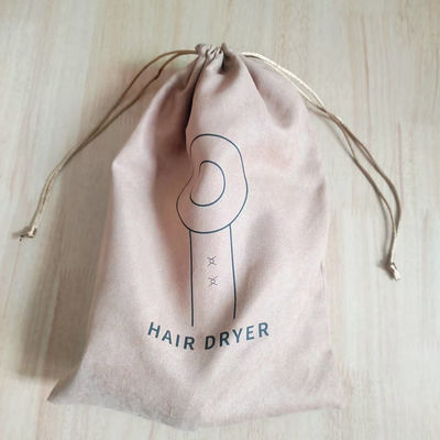 ホテルのヘアドライヤーを塵から保護するためのカスタムロゴプリントスエードドローストリングバッグ