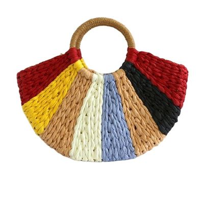 レインボー ギフト バッグ コレクション エコ ハンドメイド ラタン 織物 ストロー トート バッグ 開封式
