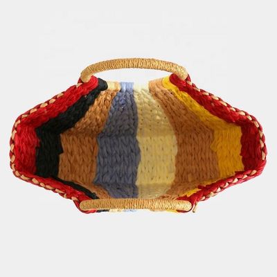 レインボー ギフト バッグ コレクション エコ ハンドメイド ラタン 織物 ストロー トート バッグ 開封式