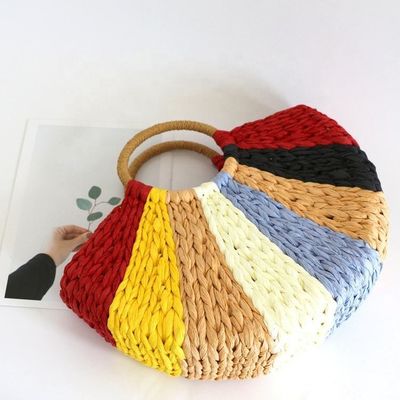 レインボー ギフト バッグ コレクション エコ ハンドメイド ラタン 織物 ストロー トート バッグ 開封式