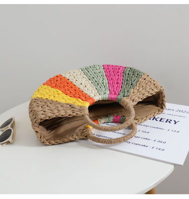 レインボー ギフト バッグ コレクション エコ ハンドメイド ラタン 織物 ストロー トート バッグ 開封式
