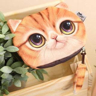 カスタマイズされたカラープラシュ メイクアップバッグ 3D猫コインバッグと動物プリント尾ジッパー