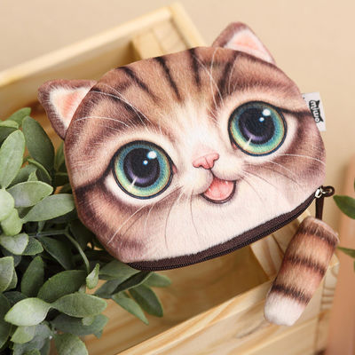 カスタマイズされたカラープラシュ メイクアップバッグ 3D猫コインバッグと動物プリント尾ジッパー