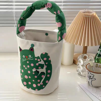 ミニ かわいい バケット バッグ キャンバス トート バッグ フロント ポケット パーソナライズ デザイン