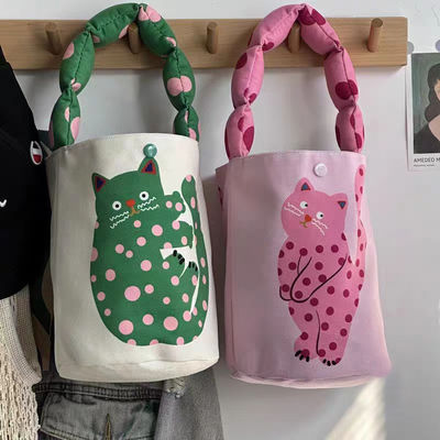 ミニ かわいい バケット バッグ キャンバス トート バッグ フロント ポケット パーソナライズ デザイン