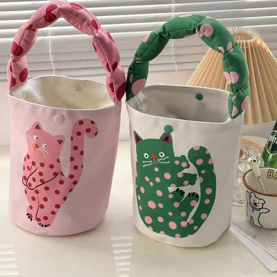 ミニ かわいい バケット バッグ キャンバス トート バッグ フロント ポケット パーソナライズ デザイン