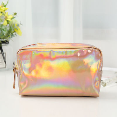 PU 化粧品 バッグ カスタム ロゴ ホログラム シルバー 紫 防水 ジッパー バッグ ローズ ゴールド メイク バッグ ファッション