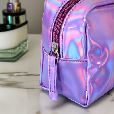 PU 化粧品 バッグ カスタム ロゴ ホログラム シルバー 紫 防水 ジッパー バッグ ローズ ゴールド メイク バッグ ファッション