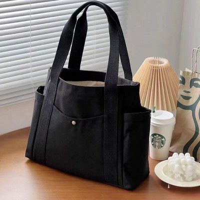 シンプル 再利用可能 カラー 旅行や出張用のジッパー付き 大型綿キャンバス トートバッグ