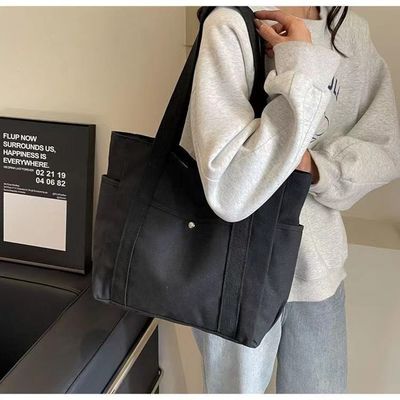 シンプル 再利用可能 カラー 旅行や出張用のジッパー付き 大型綿キャンバス トートバッグ