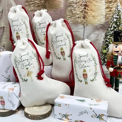 サブライメーション ブランク サンタサック クリスマスストッキング ポリエステル内膜付きの引き弦バッグ