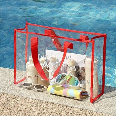 厚い綿柄 カスタマイズされた透明ピンク PVC トートバッグ