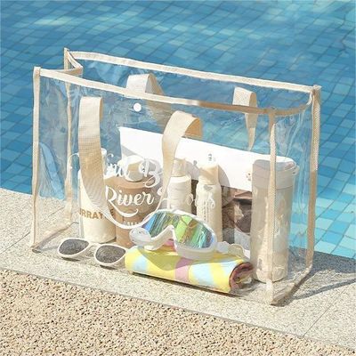 厚い綿柄 カスタマイズされた透明ピンク PVC トートバッグ