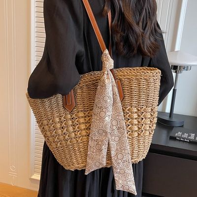 2024 ファッション 女性用 ストロー ビーチバッグ ストロー素材のカスタマイズトートバッグ