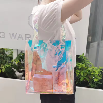 オールシーズン カスタムロゴ 防水 ホログラフィックレーザー 虹色のPVC ギフト ショッピング ショルダー トートバッグ