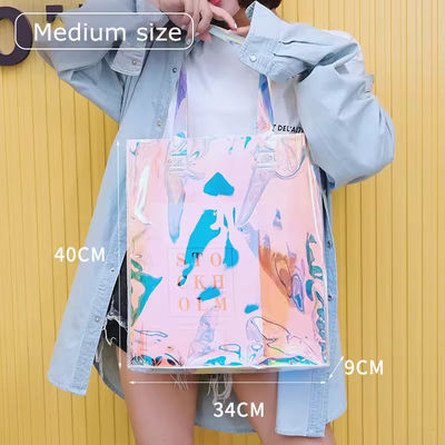 オールシーズン カスタムロゴ 防水 ホログラフィックレーザー 虹色のPVC ギフト ショッピング ショルダー トートバッグ