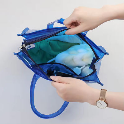 透明なPVC トートバッグ 夏のビーチ オーダーメイド ロゴ 防水 大型 キャンディー カラー