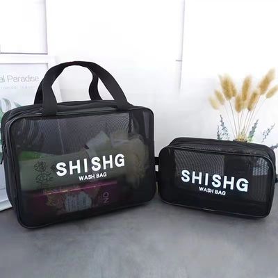 黒い色でトイレットリーや化粧品の保管用のカスタムシンプルナイロンメッシュメイクバッグ