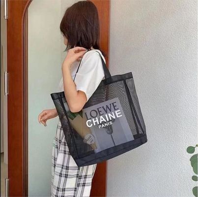 カスタムロゴ トートバッグ 大手市場 食料品 買い物 プレゼント ビーチネット ナイロン網 ショッピング