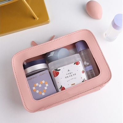 受け入れられるOEM/ODMと固体パターンタイプを持つピンク色の革の化粧袋