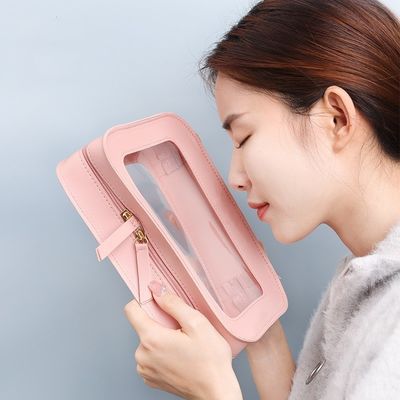 受け入れられるOEM/ODMと固体パターンタイプを持つピンク色の革の化粧袋