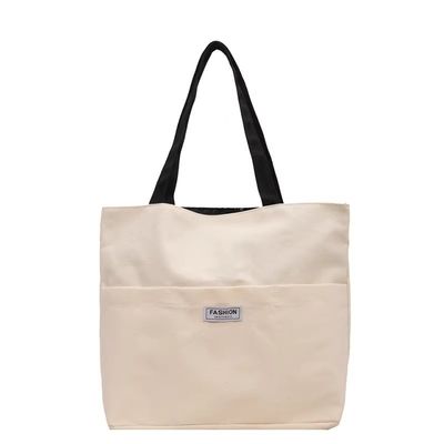 女性用 洗えるキャンバス トートバッグ PU レザー ハンドル 開閉式 耐久性