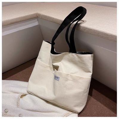 女性用 洗えるキャンバス トートバッグ PU レザー ハンドル 開閉式 耐久性