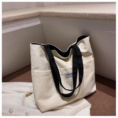 女性用 洗えるキャンバス トートバッグ PU レザー ハンドル 開閉式 耐久性