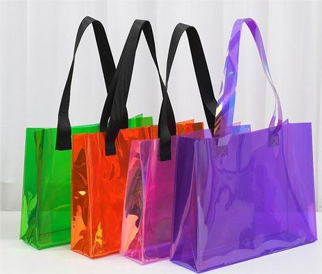 カスタム ロゴ 透明 防水 ネオン キャンディー カラー PVC トート バッグ 広告用