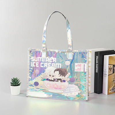中間ジュート リサイクルプラスチック透明ホログラフィックショッピング用のカスタムPVCレーザーバッグ