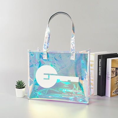 中間ジュート リサイクルプラスチック透明ホログラフィックショッピング用のカスタムPVCレーザーバッグ