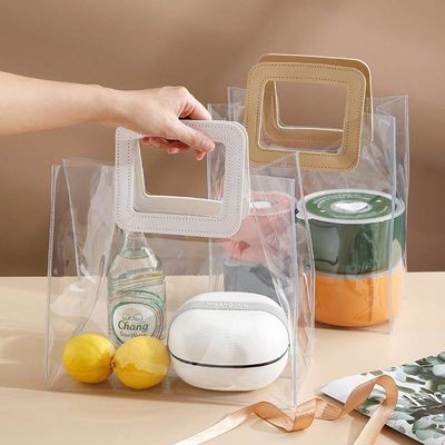 レザーハンドバッグ 再利用可能なハンドバッグ 透明なPVCプラスチック ギフトラップ トートバッグ ビーチバッグ