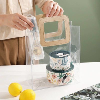 レザーハンドバッグ 再利用可能なハンドバッグ 透明なPVCプラスチック ギフトラップ トートバッグ ビーチバッグ
