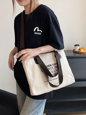 日々の学校生活手紙 印刷 女性用 綿 トートバッグ クロスボディ キャンバス ショッピングバッグ