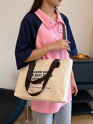 日々の学校生活手紙 印刷 女性用 綿 トートバッグ クロスボディ キャンバス ショッピングバッグ