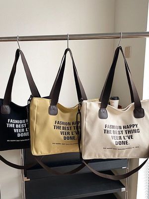 日々の学校生活手紙 印刷 女性用 綿 トートバッグ クロスボディ キャンバス ショッピングバッグ