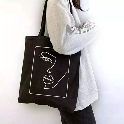 パーソナライズド プリント 綿 黒 キャンバス トート バッグ 買い物 最新のファッションスタイル